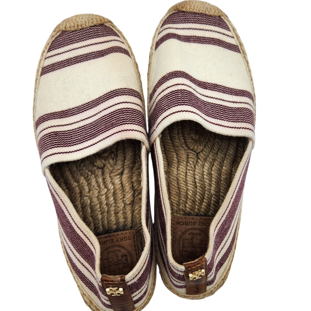 Tory Burch Canvas Jute Espadrille Flats Women's Size‎ 6.5 Red Stripe Slip On
